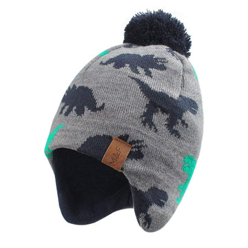 Kids Winter Pompom Hat Scarf Set Warm Knitted Toddler Fleece Cap Baby Girl Twist Earflap Hats (Gray Dinosaur Hat,Xs)
