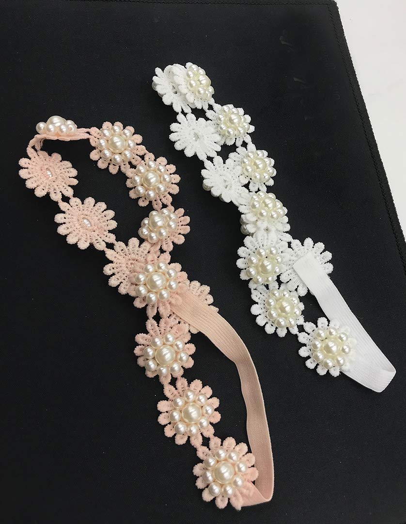 Asufegucd Baby Toddler Elastic Chiffon Flower Headbands Princess Girls Hand Sewing Beads Flower Headwear Nylon (Ashxt2610)