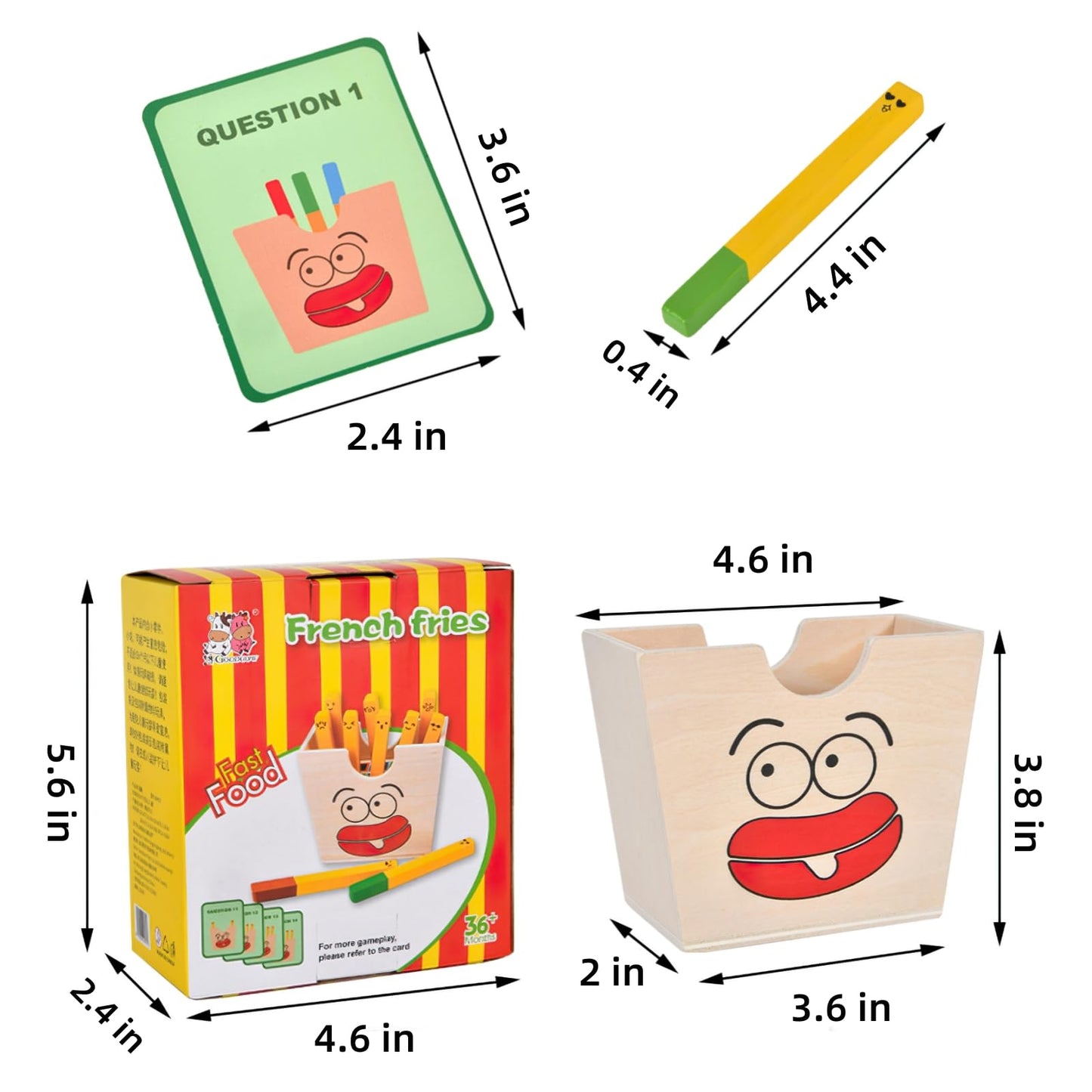 MIKNEKE Wooden French Fries Sorting & Stacking Toys for Toddlers, Montessori Toys for 3 Year Old, Preschool Educational Toys to