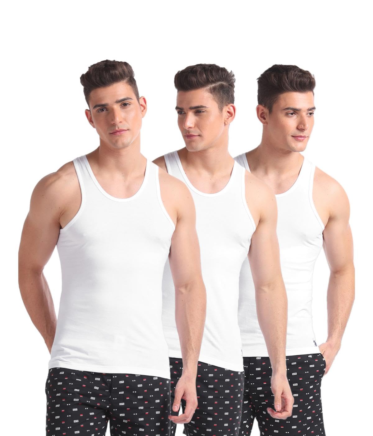 U.S. POLO ASSN. Men Comfort Fit I661 Regular Fit Vest  Pack Of 3 (White Large)
