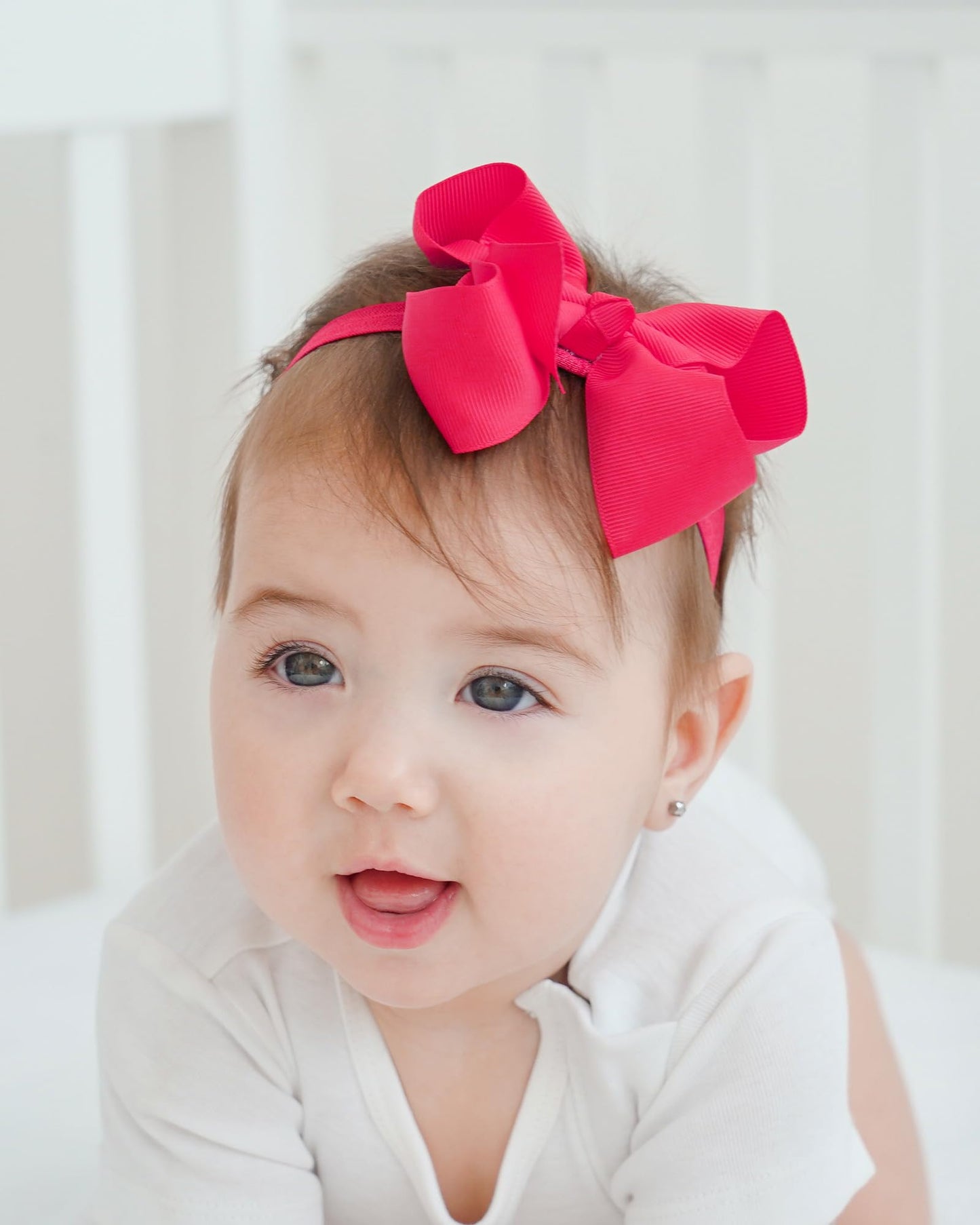 Jollybows 30Pcs Baby Girls Grosgrain Ribbon Hair Bows Headbands 4' Elastic Hair Band Hair Accessories For Infants Newborn- Natu