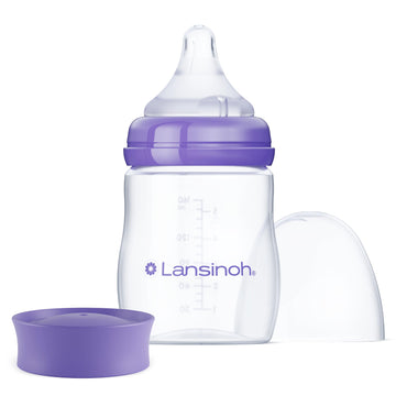 Lansinoh Anti-Colic Baby Bottle For Breastfeeding Babies, 5 Ounces, 1 Count, Includes 1 Slow Flow Nipple, Size S And Stackable L