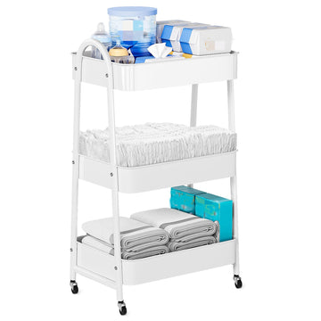 Volnamal Baby Diaper Caddy Organizer, Metal Utility Diaper Cart, Multifunction Essential Newborn Baby Registry Items, Movable Ch
