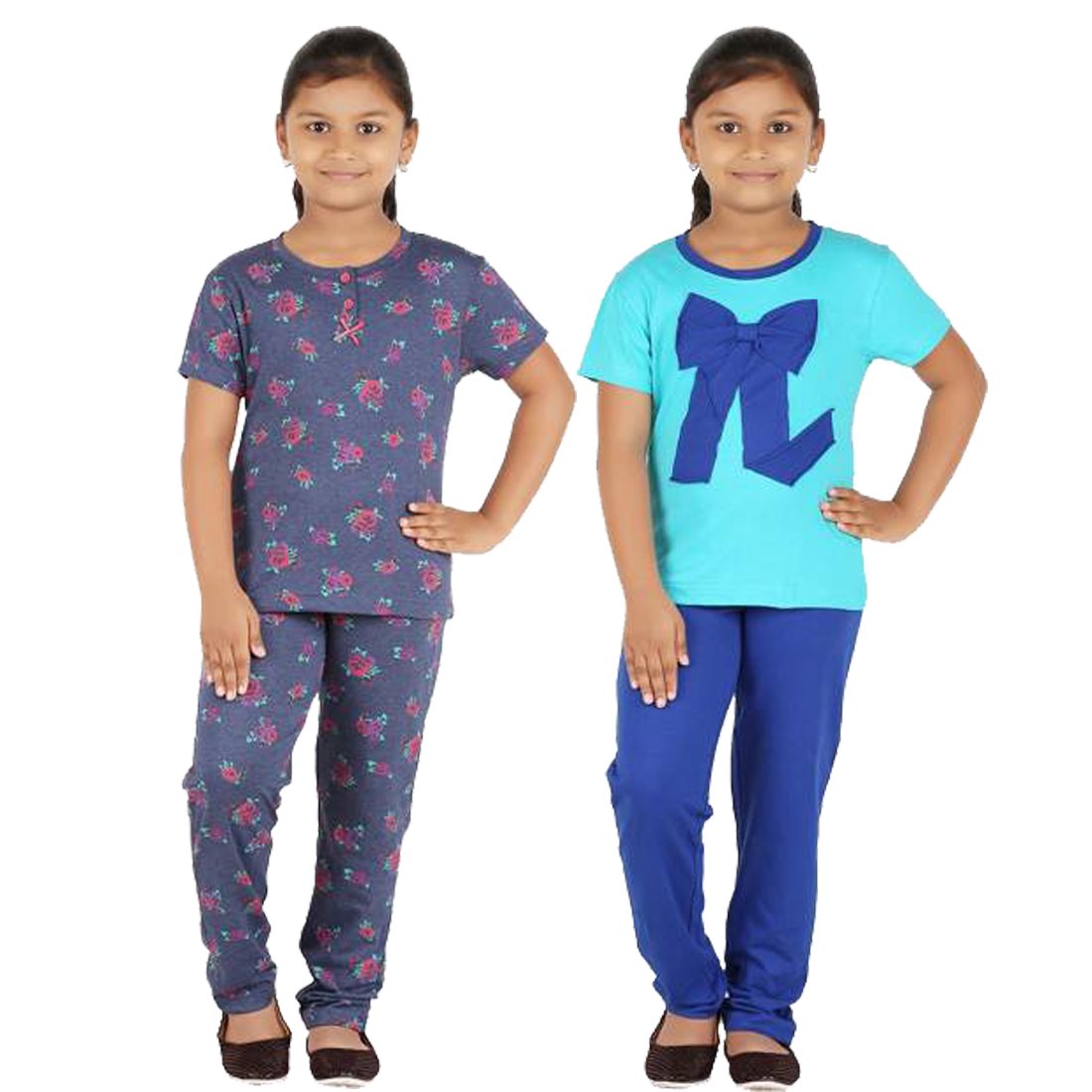 FICTIF Kid Girls Top & Pyjama Set (2FG303BMELTI) Blue Melange,Royal Blue (56 Years)