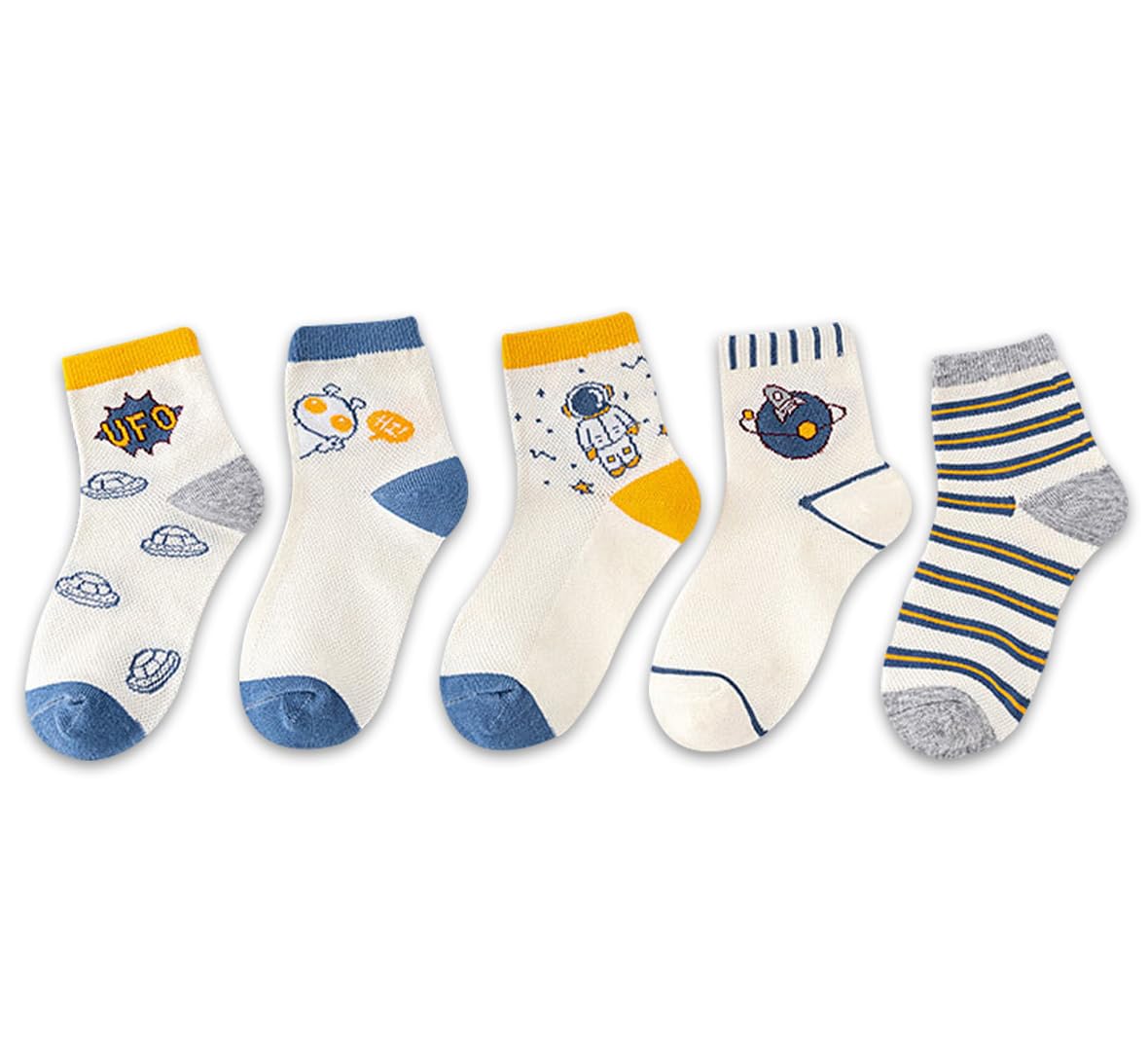 Syga 5 Pairs Baby Girl & Baby Boy Socks, Toddlers Infant Cotton Stretch Crew Socks With Space Design, Suitable For 9 Months To 2