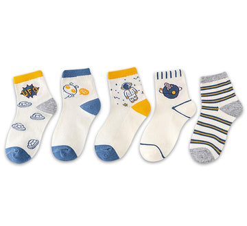 Syga 5 Pairs Baby Girl & Baby Boy Socks, Toddlers Infant Cotton Stretch Crew Socks With Space Design, Suitable For 9 Months To 2
