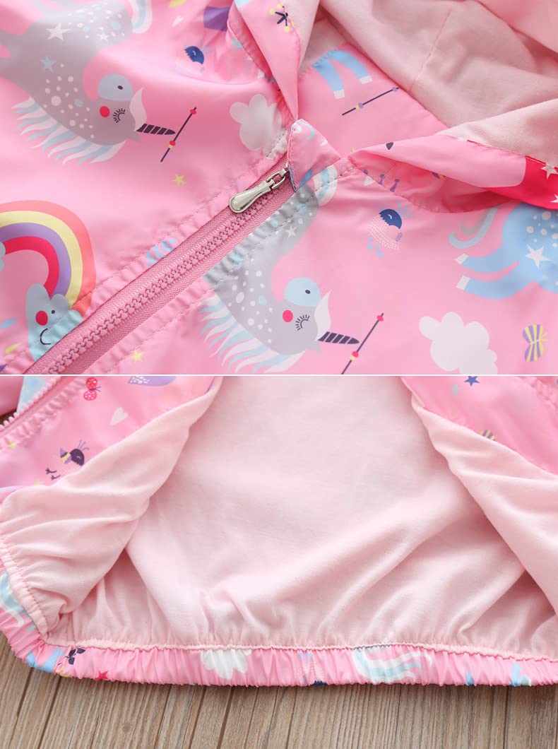 Little Hand Toddler Girls Unicorn Spring Fall Outerwear Windbreaker Rainbow Pink Jackets Coat 7-8 Years