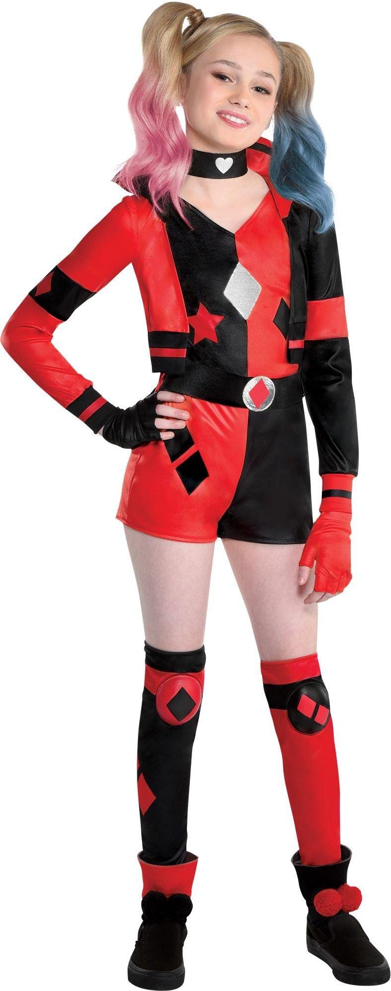 Party City Harley Quinn Costume For Girls - Dc Comics Harley Costume Includes Romper, Choker, Gloves & Leg Warmers - Costumes Fo
