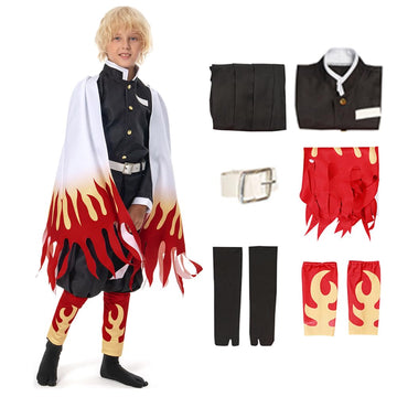 Seaehey Kids Rengoku Kyoujurou Japanese Anime Kimono Outfit Halloween Costume,Large