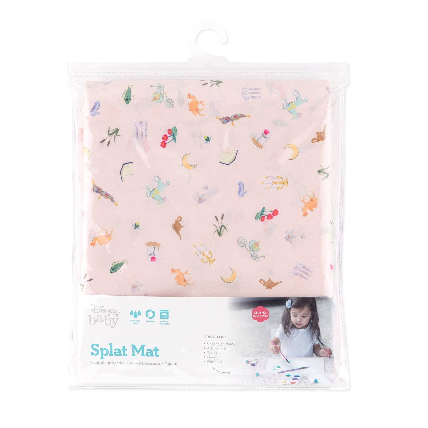 Bumkins Baby Splat Mat For Under High Chair, Disney Princess Waterproof Washable Cloth For Arts And Crafts, Playtime Mats For Ki