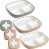 Domensi Kids Porcelain Plates with Silicone Sleeves 8.2 Inch Divided Porcelain Plate Toddler White Suction Dishes for Baby Troub