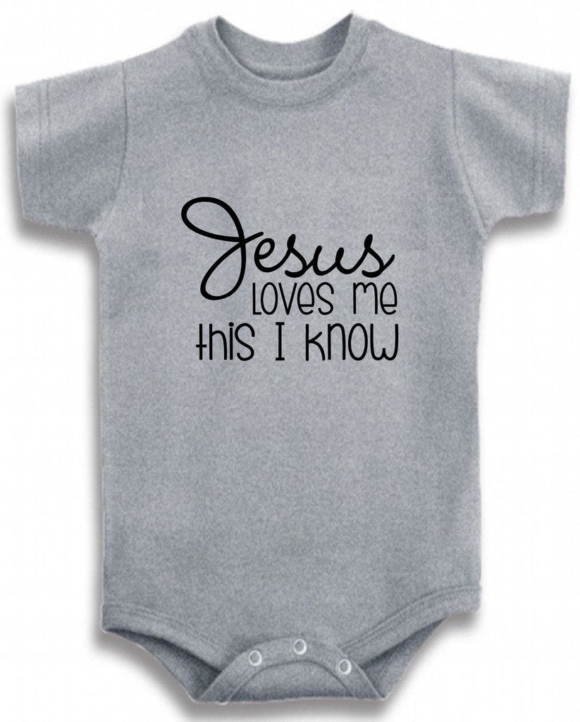 Baby Tee Time Gray Crew Neck Baby Boys Jesus Loves me One Piece 6-12 Months