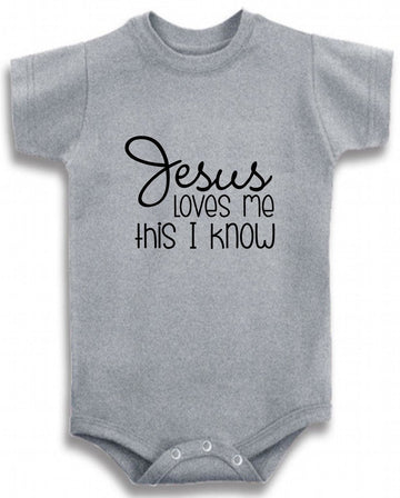 Baby Tee Time Gray Crew Neck Baby Boys Jesus Loves me One Piece 6-12 Months