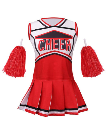 Yolsun Cheerleader Costume For Girls Halloween Cute Uniform Outfit (120(4-5Y), Red)