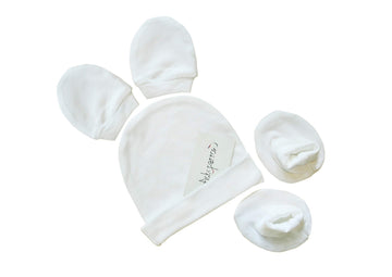 Picksparrow Baby Cotton CapBootiesMittens Set(1)/Newborn Essentials (Design  Plain White, 0 Months3 Months)