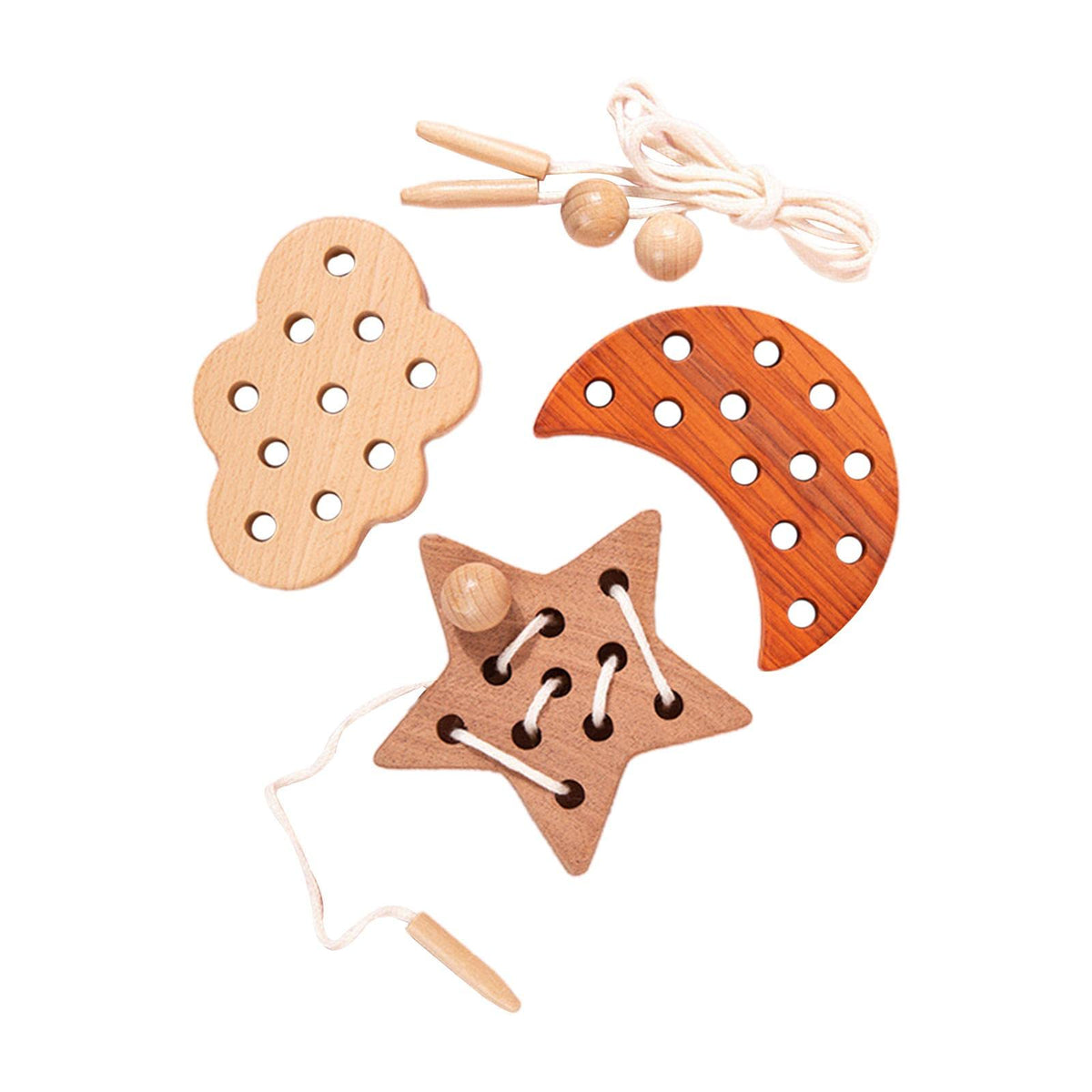 ATORSE 3 Pieces Wooden Lacing Threading Toys Montessori for Birthday Gift Moon