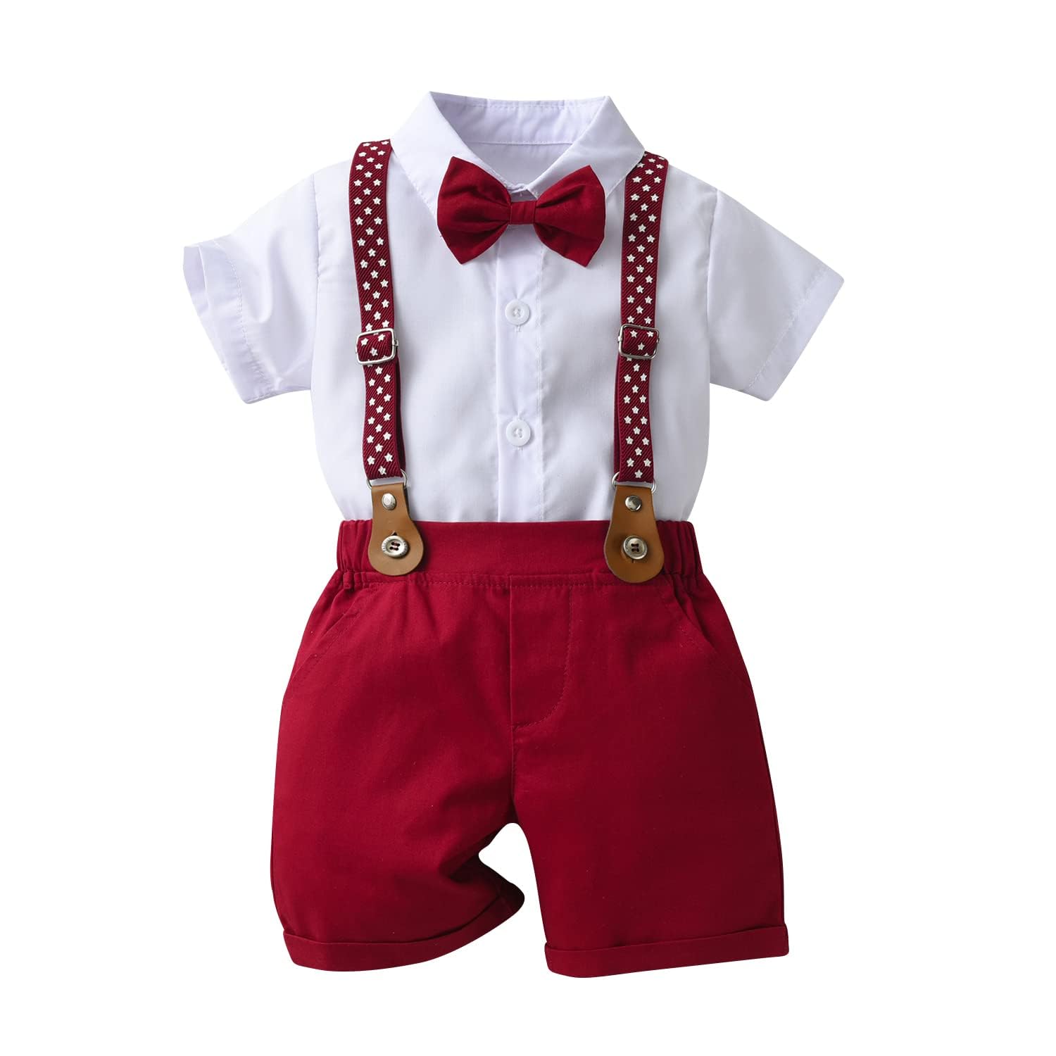 Boarnseorl Baby Boys Gentleman Outfits Shorts Sets,Infant Shirt + Shorts + Bow Tie + Suspenders,3-4Y