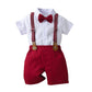 Boarnseorl Baby Boys Gentleman Outfits Shorts Sets,Infant Shirt + Shorts + Bow Tie + Suspenders,5-6Y