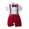 Boarnseorl Baby Boys Gentleman Outfits Shorts Sets,Infant Shirt + Shorts + Bow Tie + Suspenders,5-6Y
