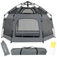 Pop Up Playpen for Babies with Canopy & Safety Lock - Outdoor Baby Playpen with 6 Ground Stakes & 6 Sand Stakes, UV Protection &