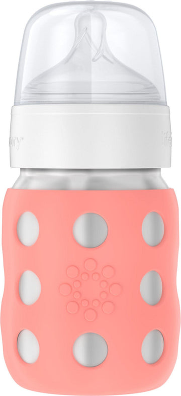 Lifefactory 8-Ounce Stainless-Steel Vacuum-Insulated Wide-Neck Baby Bottle With Stage 2 Nipple (3-6 Months) Cantaloupe (Ls2211Wc