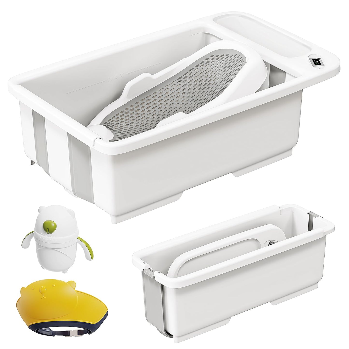 Collapsible Baby Bathtub with Smart Temperature Display & Bath Stand, Portable Travel Bathtub, Ideal for 0-36 Months Infants (Be