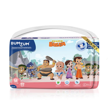 Bumtum Chota Bheem Medium Baby Diaper Pants, 64 Count, Leakage Protection Infused With Aloe Vera, Cottony Soft High Absorb Techn