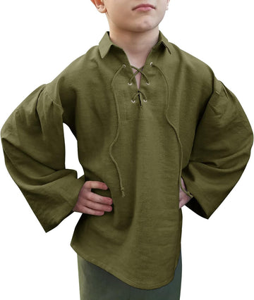 Eymitory Boys Medieval Pirate Shirt Kids Viking Renaissance Ruffle Shirt Halloween Scottish Jacobite Ghillie Costume Tops
