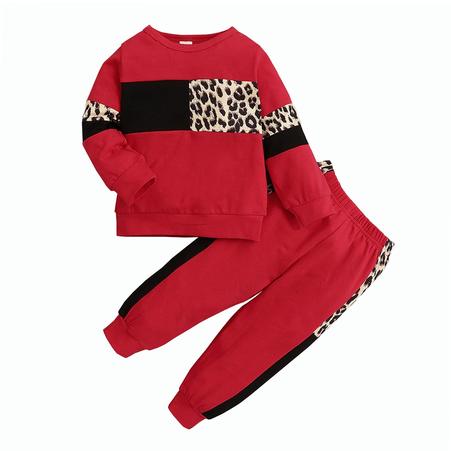 Tikoubabe Toddler Girl Clothes Baby Sweatshirt Leopard Fall Winter Outfits Long Sleeve Tops Pants Set 2 Pcsred 4-5 Years 120Cm