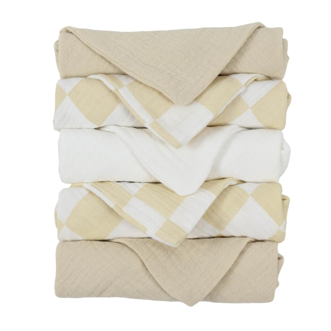 Kjuti Baby Muslin 100% Cotton Burp Washcloth - 4 Layer Hypoallergenic Saliva Soothe Face Washcloths - Burp Cloths 10X10 Inch -Ne