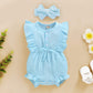 Younger Tree Toddler Baby Girl Ruffled Sleeveless Romper Casual Summer Jumpsuit Cotton Linen Clothes (Button-Sky Blue, 3-6 Month