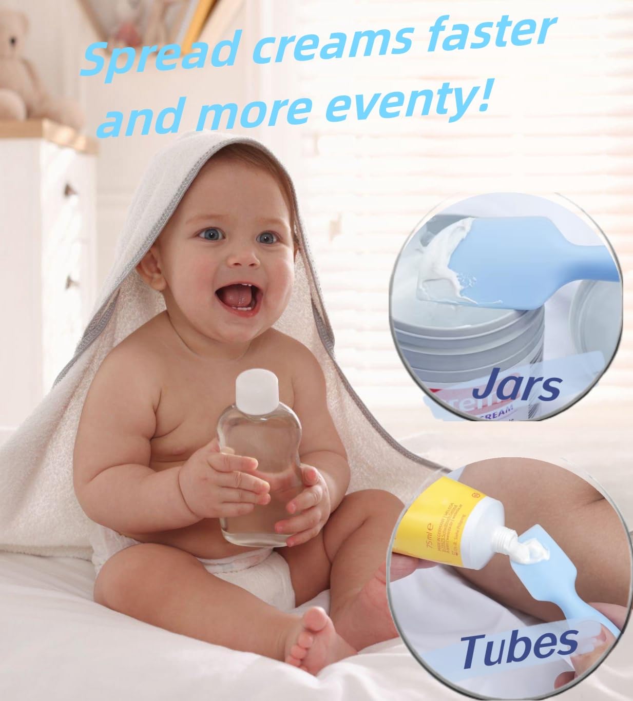 Yueyuejia Baby Diaper Cream Spatula 3 Pack Soft Silicone Butt Paste Spatula Diaper Cream Applicator With Suction Cup Base (Blue,