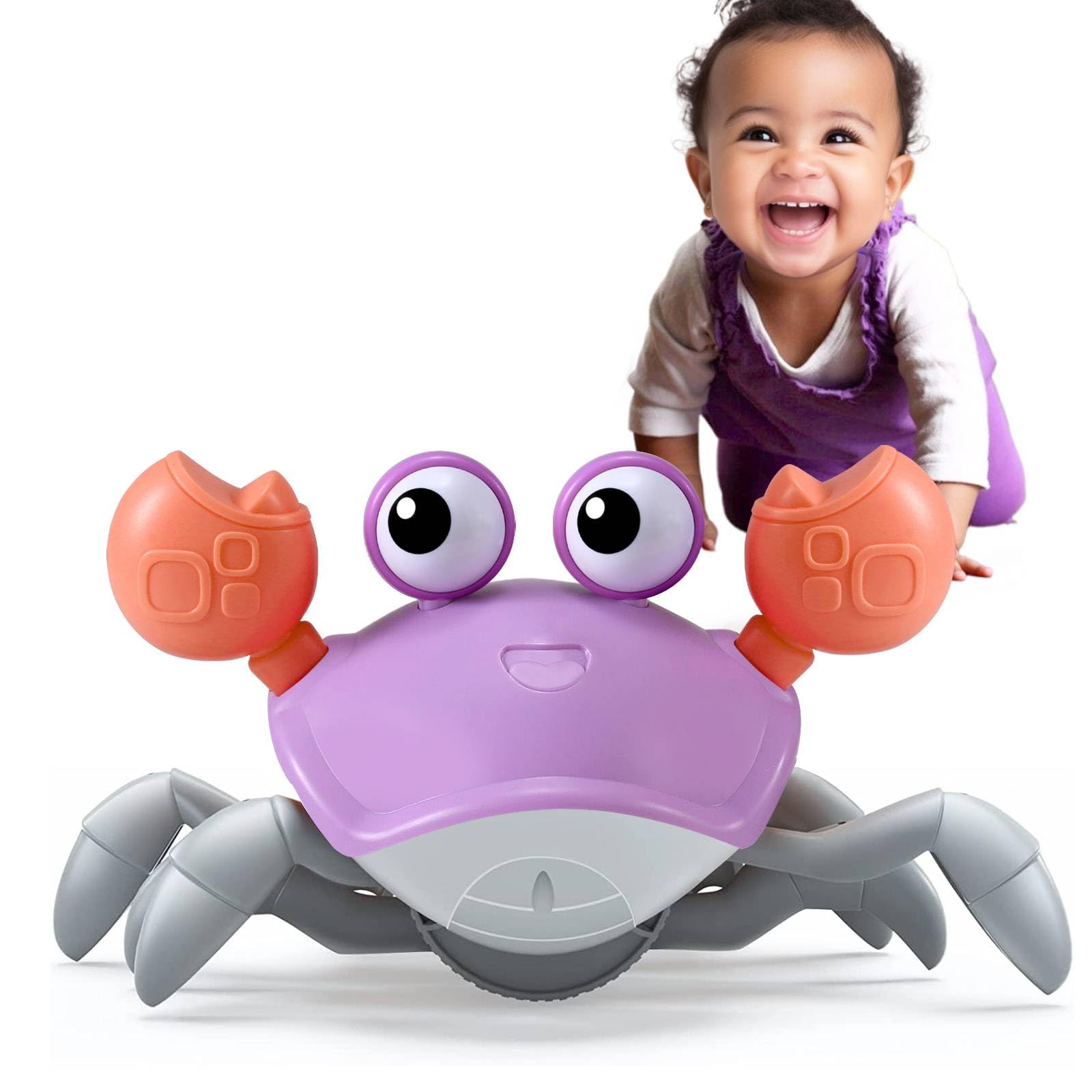 Purple Crawling Crab Baby Toy - Violet Tummy Time Crab Infant Walking Crab Dancing Moving Crawl Crab with Music & Light Cute Int