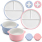 Domensi 4 Pcs Porcelain Kids Plates and Bowls Sets with Suction, 2 Ceramic Toddler Divided Plates 2 Baby Anti Slip Silicone Slee