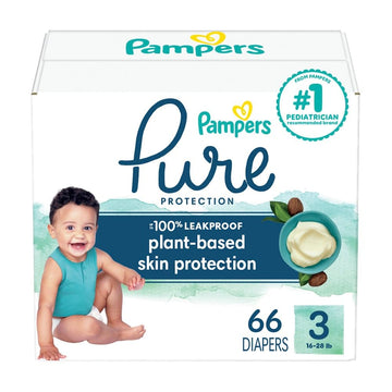 Pampers Baby Diapers - Pure Protection - Size 3, 66 Count, For Up To 100% Leakproof, Premium Plant-Based Skin Protection