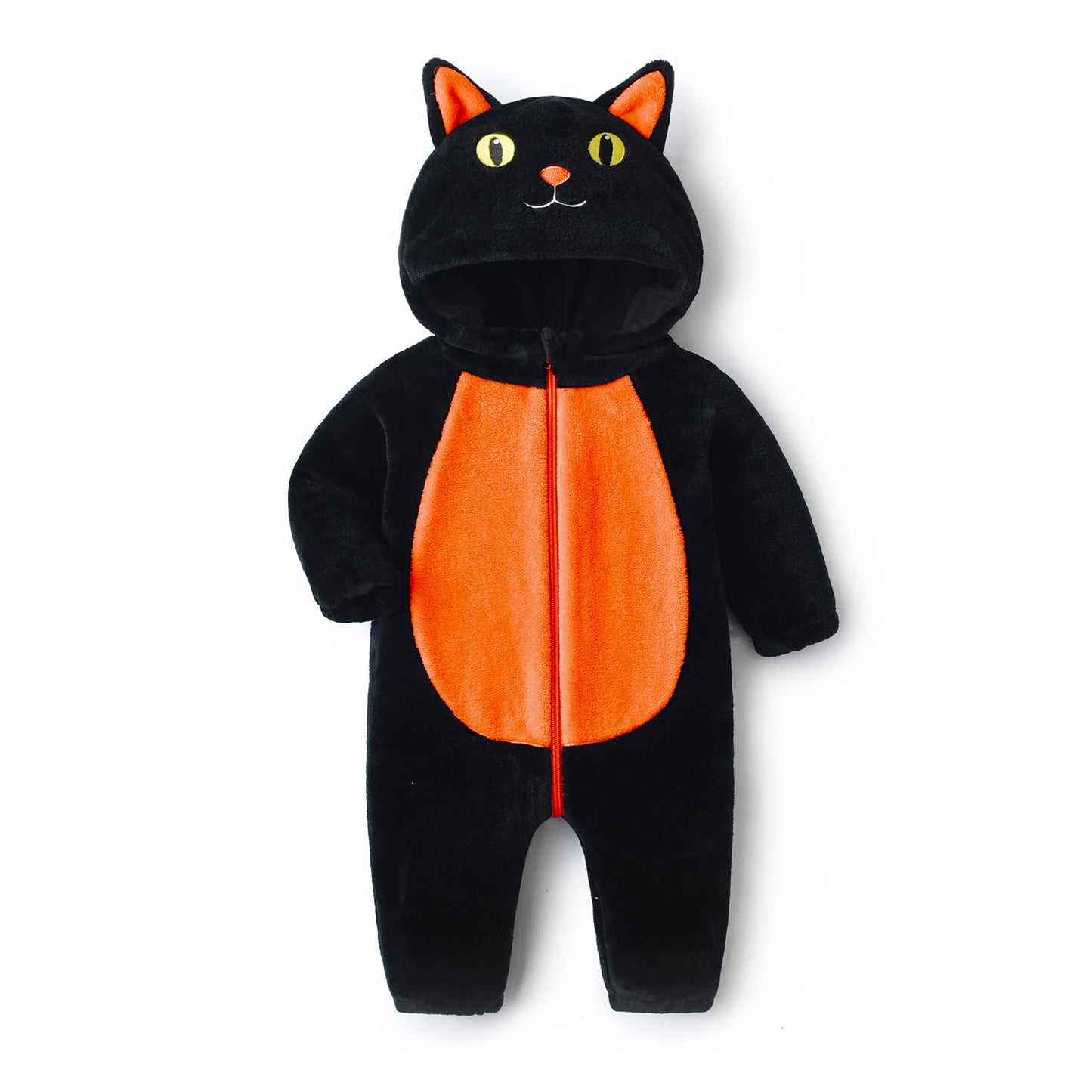 Muineobuka Newborn Baby Boy Girl Animal Costume Infant Cat Cosplay Hooded Bodysuit Toddler Fuzzy Warm Halloween Outfits (Orange,
