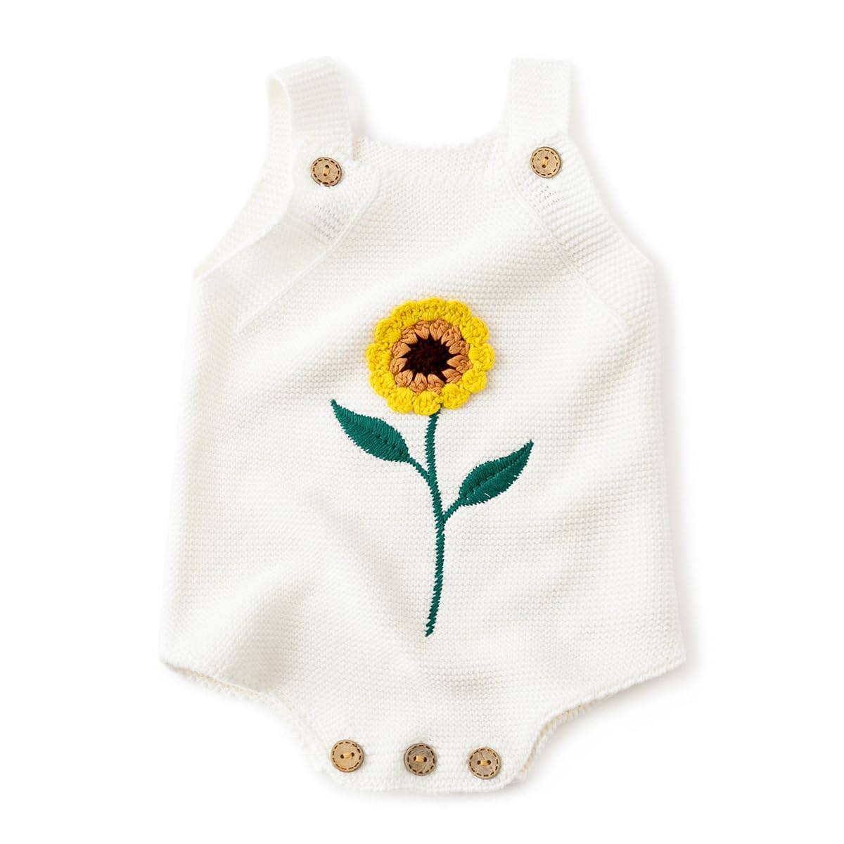 Simplee Kids Baby Girls Sunflower Knit Rompers White Knit Clothes For Newborn Baby Girls