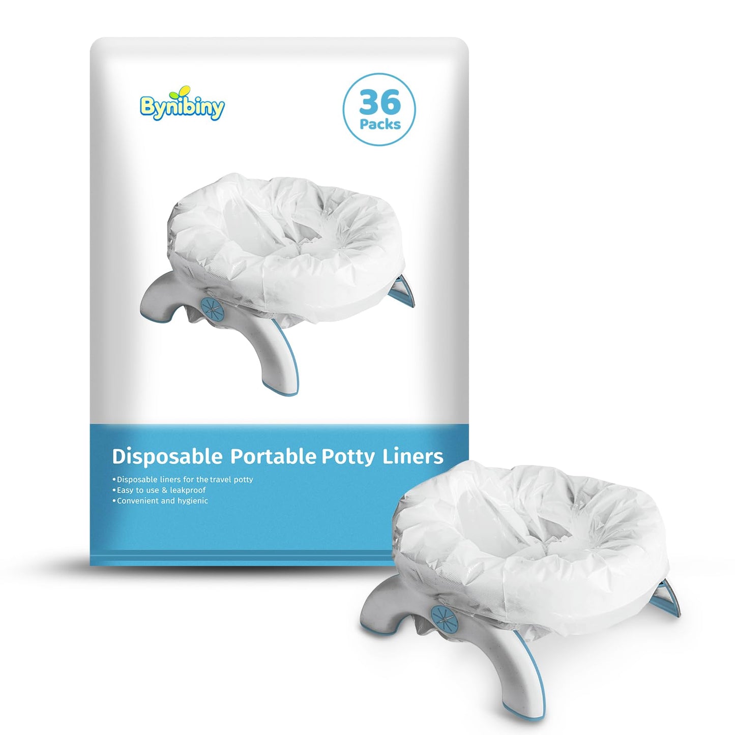 [36 Count] ByniBiny Disposable Potty Bags with Absorbent Pads, Portable Travel Potty Liners for Toddlers, Potty Training Bags Co