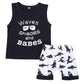 Unikaka Toddler Baby Boy Cartoon Short Sleeve Button Down Shirt & Casual Shorts Kids Summer Outfits Clothes Set (Black, 2T / 3T)