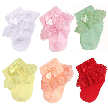 Adeimoo Little Infant Newborn Toddler Baby Girls Princess Party Lace Ruffles Frilly Socks (Colorful B, 0-1 T)