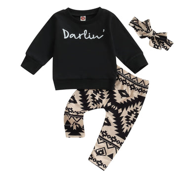 Ciycuit 3Pcs Baby Girl Western Outfits Cowgirl Sweatshirt + Pants + Headband 0 6 12 18 24 Months Boho Clothes 18-24 Months
