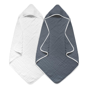 Arnzion Baby Hooded Towels For Babies And Toddlers, Muslin Baby Bath Towel Soft And Absorbency For Boys And Girls (Dark Grey Whi