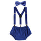 Baby Boys Cake Smash Clothes Diaper Suspenders Pants Bow Tie 3Pcs Set First 1St 2Nd Birthday Outfit For Photo Prop Party Dark Bl