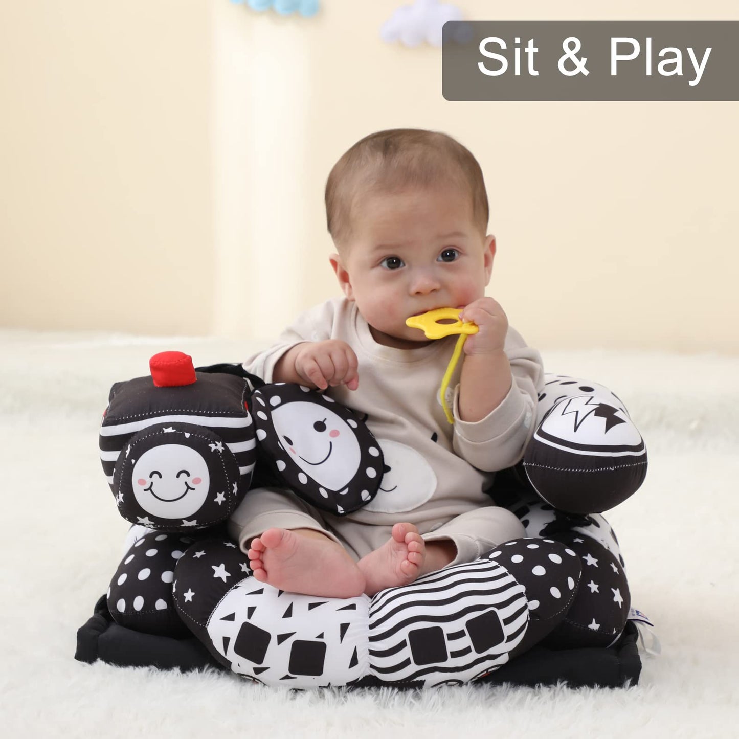 Lovvie & Joy 2-In-1 Tummy Time Mat & Seated Support Pillow,Baby Tummy Time Pillow Support For Newborns And Older Babies,With Det