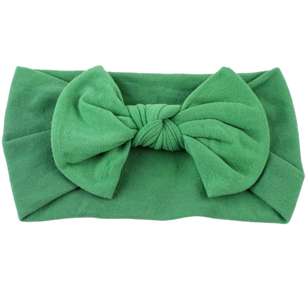 Akoak 1 Pack Solid Color Skin-Friendly Baby Headband Elastic Soft Nylon Headband Cute Baby Bow Headband (Green)