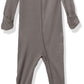 L'Ovedbaby Baby Girls Organic Zipper One-Piece Footies, Gray, 9-12 Months Us