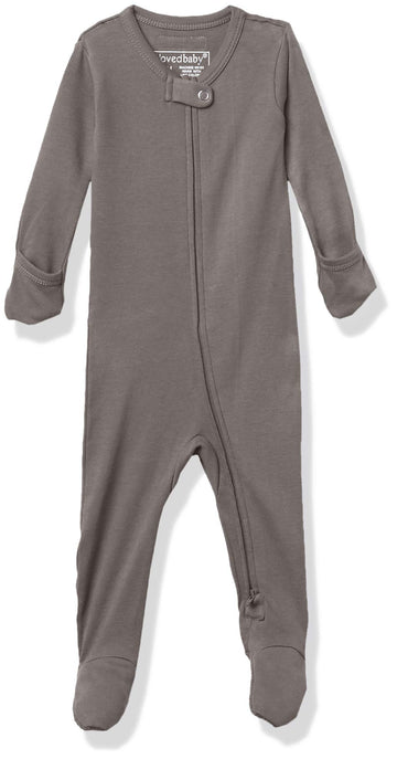L'Ovedbaby Baby Girls Organic Zipper One-Piece Footies, Gray, 9-12 Months Us