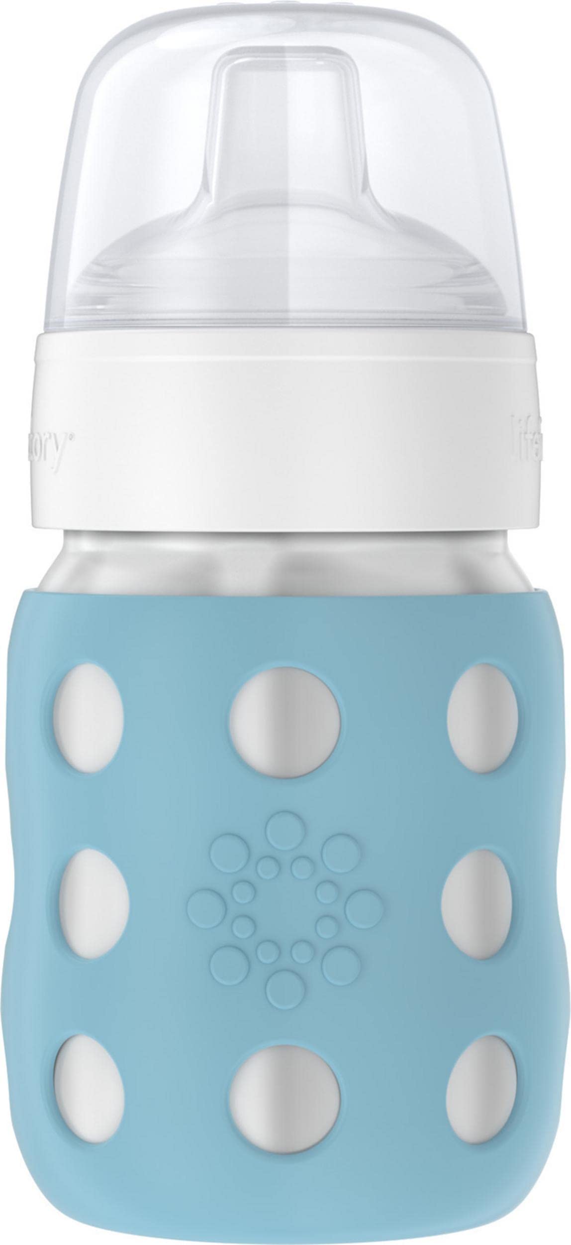 Lifefactory 8-Ounce Stainless-Steel Vacuum-Insulated Wide-Neck Baby Bottle With Sippy Nipple, Denim (Ls2251Wde4)