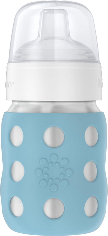 Lifefactory 8-Ounce Stainless-Steel Vacuum-Insulated Wide-Neck Baby Bottle With Sippy Nipple, Denim (Ls2251Wde4)