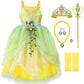 Tyhtym Princess And The Frog Costumes Little Girls Tiana Dress Up Green Yellow Fancy Halloween Christmas With Accessories Gloves